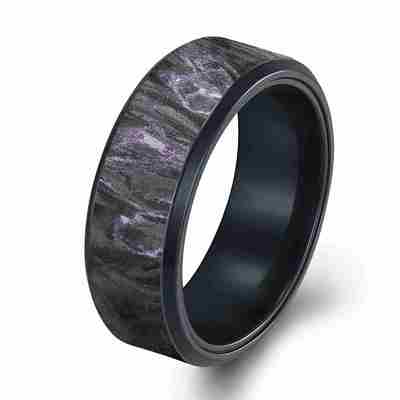Good price Purple Foil Forged Carbon Fiber Ring with Beveled Edges and Customizable Width Men's Wedding Band online